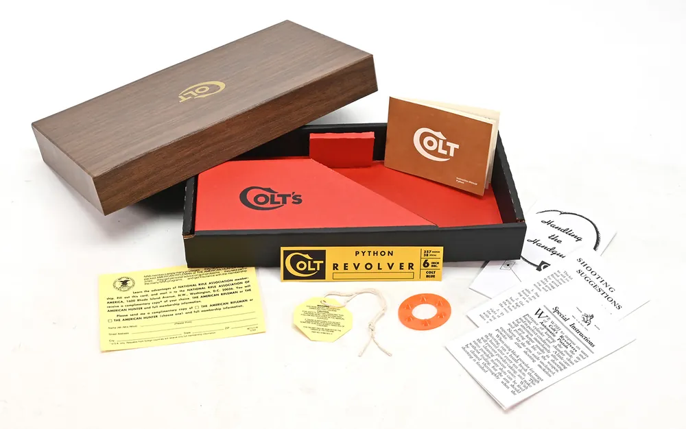 Colt Python 6 Inch .38 Spcl. 1965-1973 2 Piece, Red Interior Box And Paperwork. Brand New