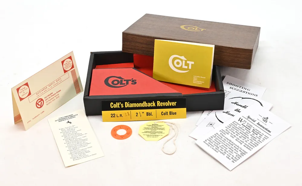 Colt Diamondback 2 1/2 Inch .22L.R. 1965-1973 2 Piece, Red Interior Box And Paperwork. Brand New