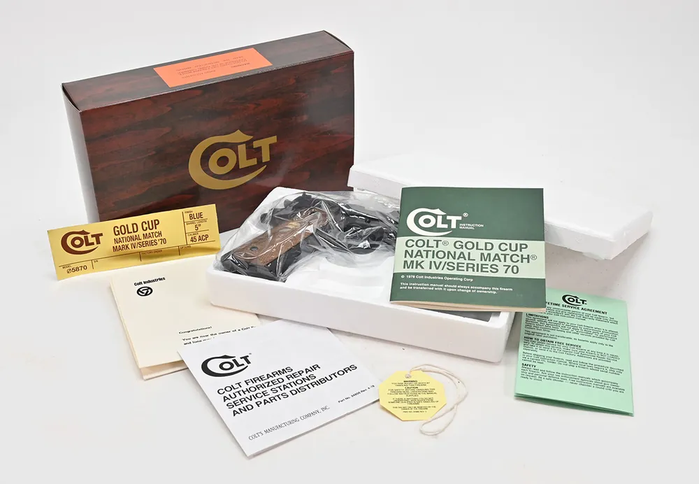 Colt Gold Cup National Match 1911 MK IV Series 70 1978 Wood Grain Foam Insert Box And Paperwork Package. Brand New