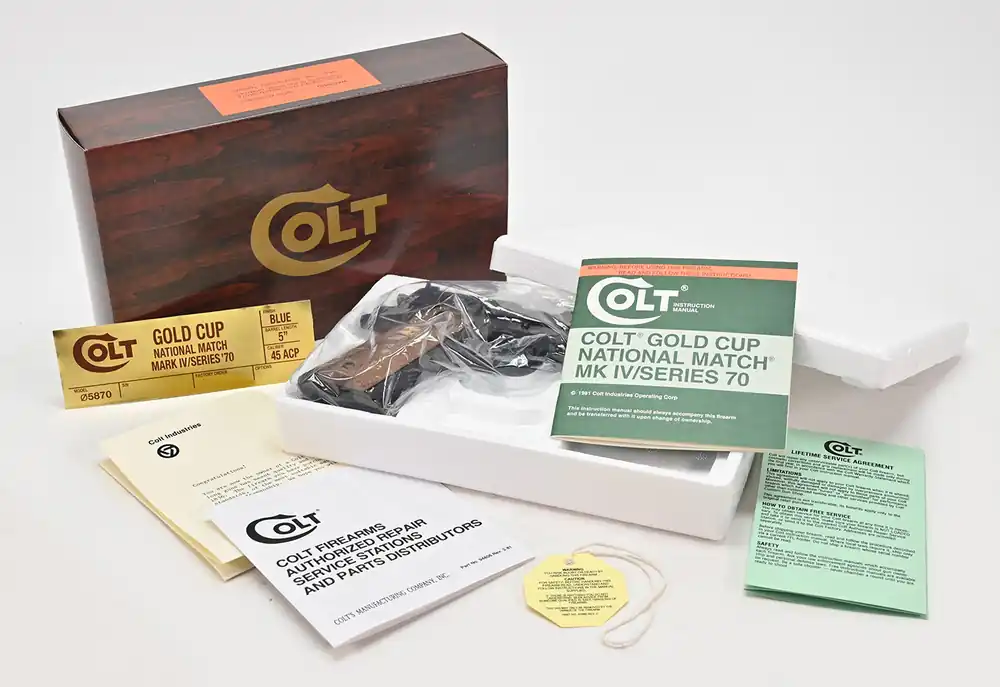 Colt Gold Cup National Match 1911 MK IV Series 70 1981 Wood Grain Foam Insert Box And Paperwork Package. Brand New