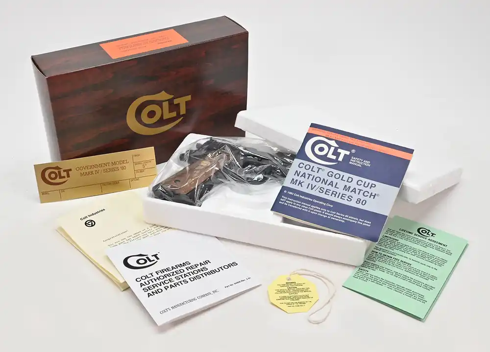Colt Government 1911 MK IV Series 80 1981-84 Wood Grain Foam Insert Box And Paperwork Package. Brand New