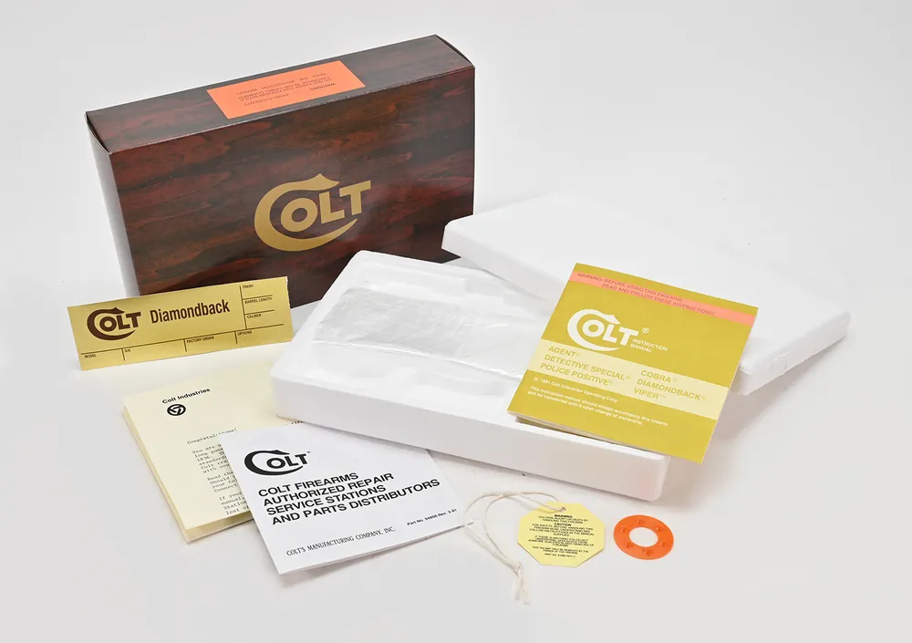 Colt Diamondback 2.5 Inch 1981 Wood Grain Foam Insert Box And Paperwork Package. Brand New