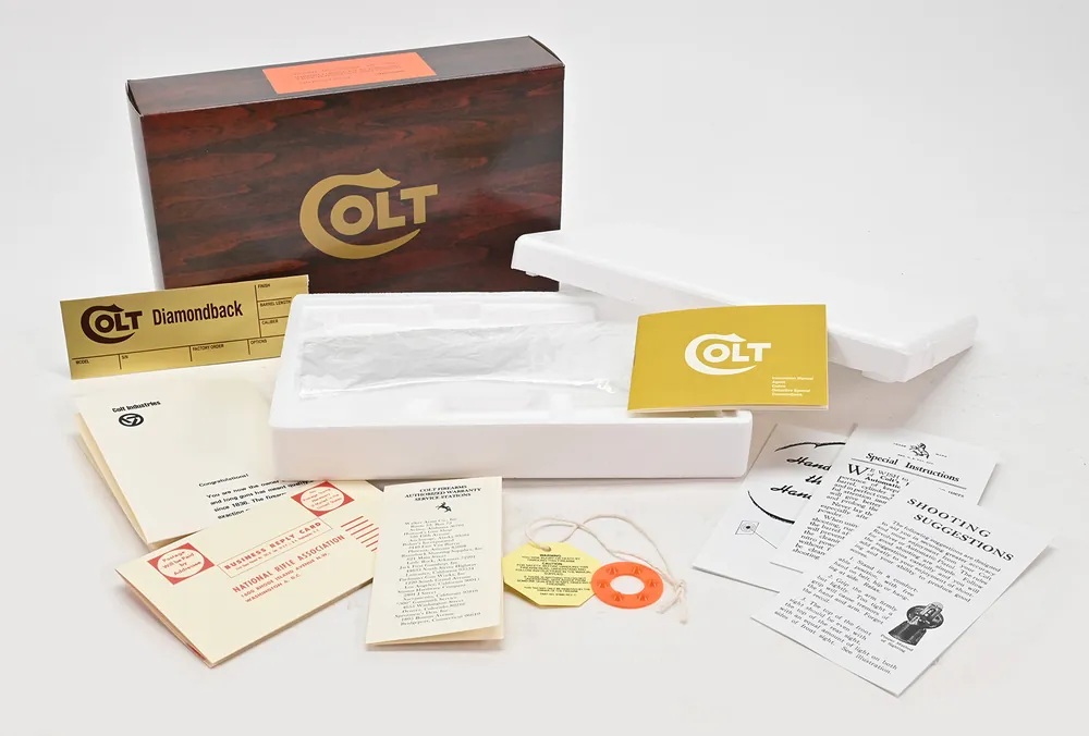 Colt Diamondback 2.5 Inch 1979 Wood Grain Foam Insert Box And Paperwork Package. Brand New