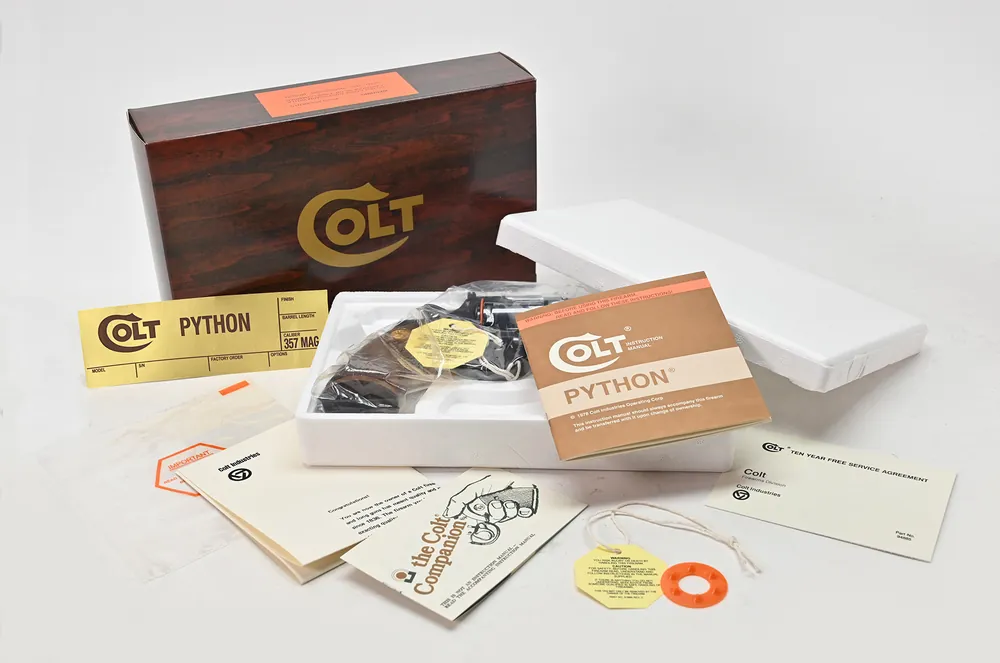 Colt Python 2.5 Inch 1978 Wood Grain Foam Insert Box And Paperwork Package. Brand New