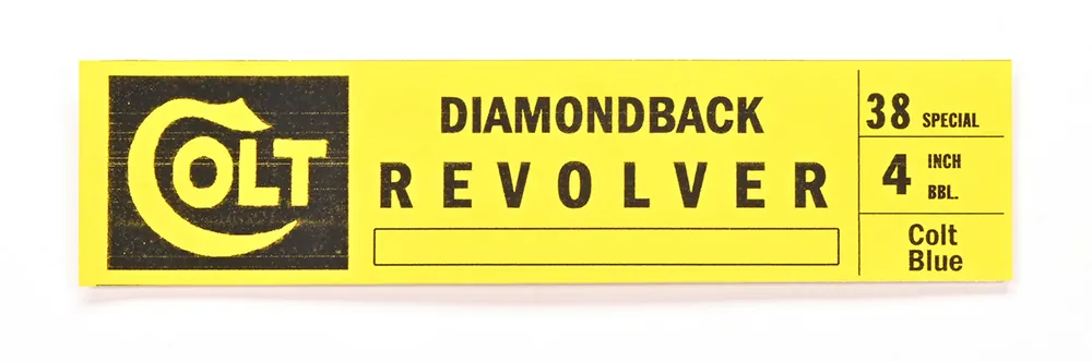 Colt Box Label For Diamondback 4 Inch 38 Special Blue. Red Interior Box. Circa 1964-1972. Brand New