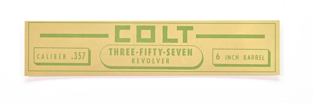 Colt Small Gold Foil Box Label For Colt Three-Fifty-Seven, 6 Inch In Leatherette Box. Brand New