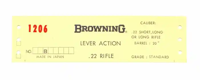 Browning BLR .22 Short, Long, Long Rifle. Standard Grade. Box Label. New Original. 1206..
