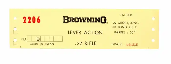 Browning BLR .22 Short, Long, Long Rifle. Deluxe Grade. Box Label. New Original. 2206..