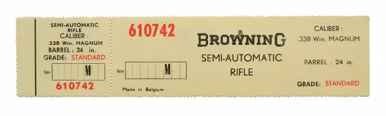 Browning Belgium BAR .338 Win Mag. Standard Grade. Box Label. New Original. 610742..