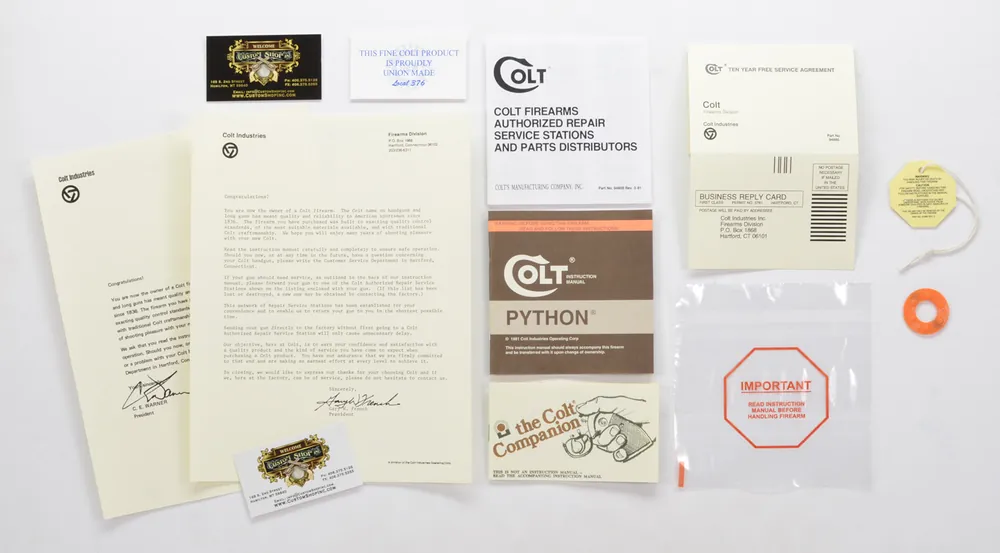 Colt Python Paperwork Package For 1981