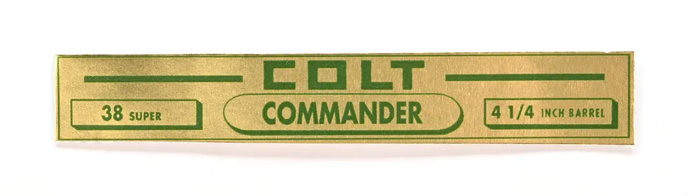 Colt Small Gold Foil Box Label For Colt Commander 38 Super, 4 1/4 Inch Bbl. For Leatherette Box. Brand New