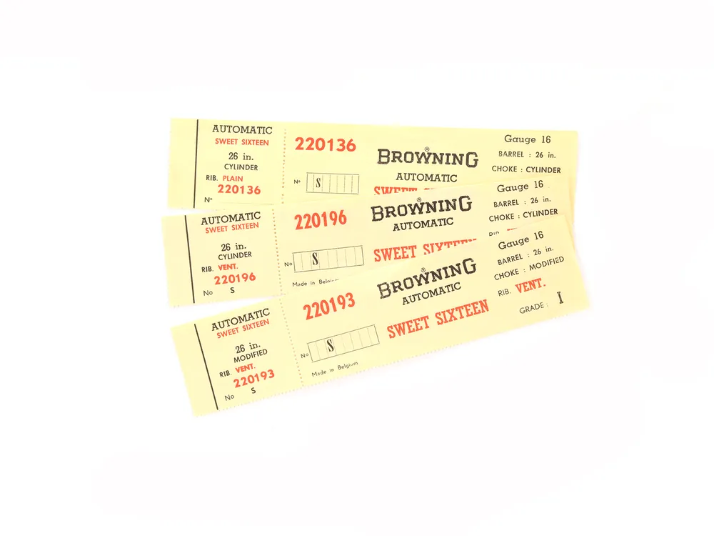 Vintage Browning Sweet Sixteen Shotgun Box Labels