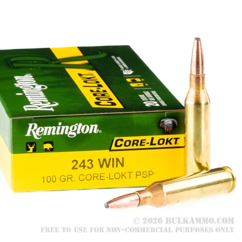 200 Rounds of .243 Win Ammo by Remington Core-Lokt - 100gr PSP