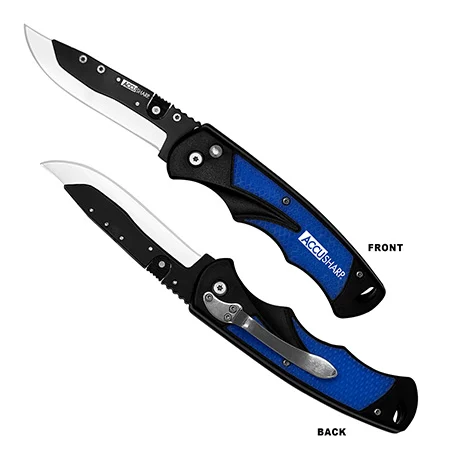 AccuSharp 743C Replaceable Blade Razor3.50″ Folding Plain Stainless Steel Blade/Royal Blue Ergonomic Anti-Slip Anodized Aluminum Handle/Includes 2 Replacement Blades/Belt Clip