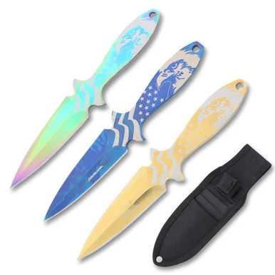 AeroBlades 3 Piece Assorted Color Throwing Knife Set-American Flag With Eagle NTAB11M
