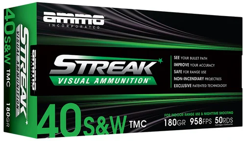 Ammo Inc Streak Target 40 Smith & Wesson, 180gr, Non-Incendiary Green Tracer, 50rd Box