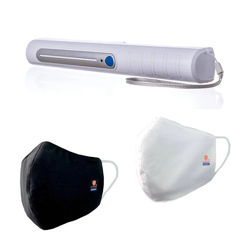 Antibacterial Cloth Face Masks (20) & UV Wand Sanitizer Bundle