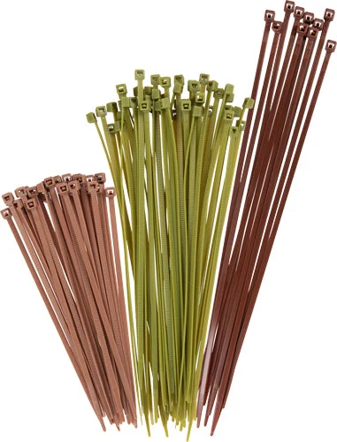 ASSORTED GREEN/BROWN/TANALLEN NYLON CABLE TIES 100PK