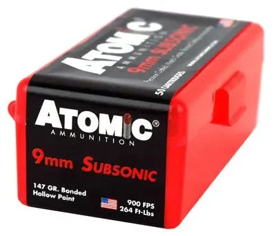 ATOMIC 9MM LUGER 147GR SUBSONIC JHP 50RD