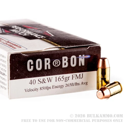 50 Rounds of .40 S&W Ammo by Corbon Performance Match - 165gr FMJ