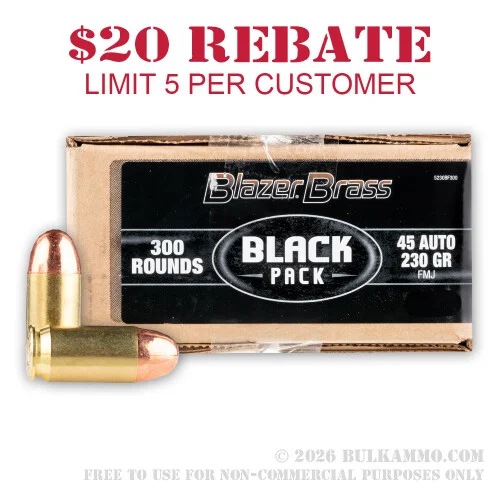 300 Rounds of .45 ACP Ammo by Blazer Brass Black - 230gr FMJ