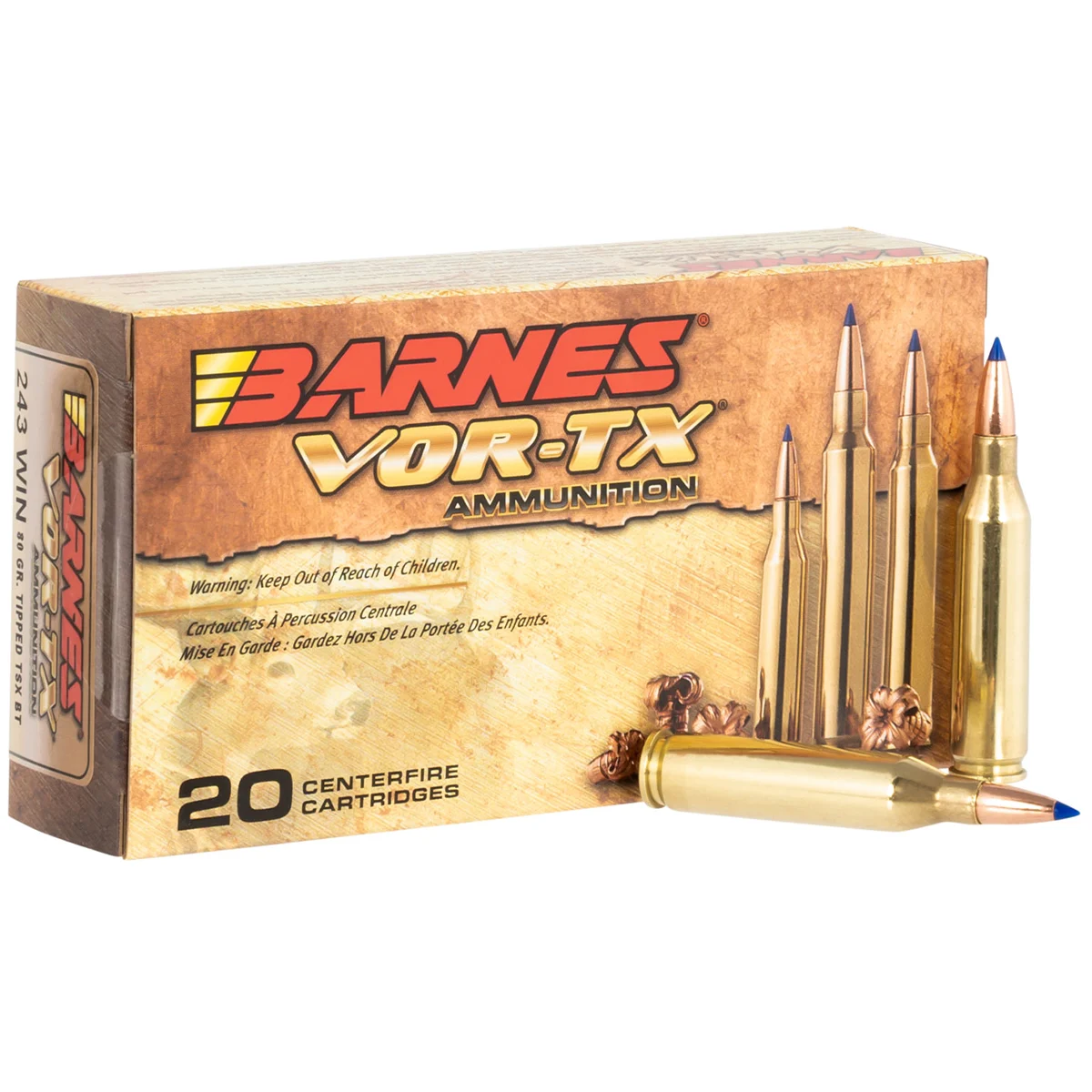 Barnes Bullets 21522 VOR-TX Rifle 243 Win 80 gr Tipped TSX Boat Tail Ammo