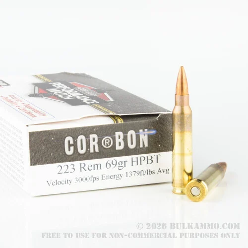 20 Rounds of .223 Ammo by Corbon - 69gr Hollow Point Boat Tail