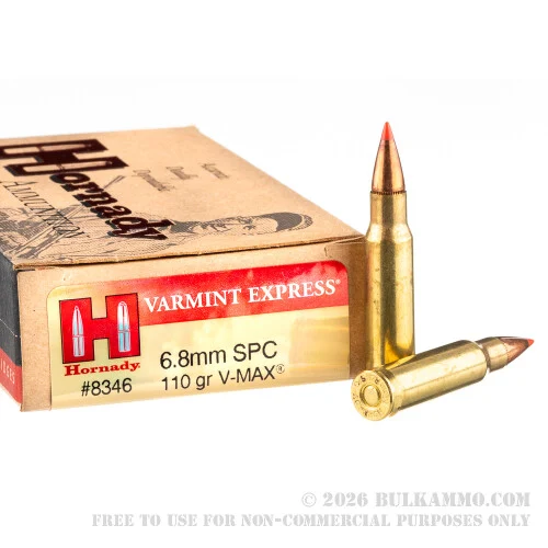 200 Rounds of 6.8 SPC Ammo by Hornady - 110gr V-Max