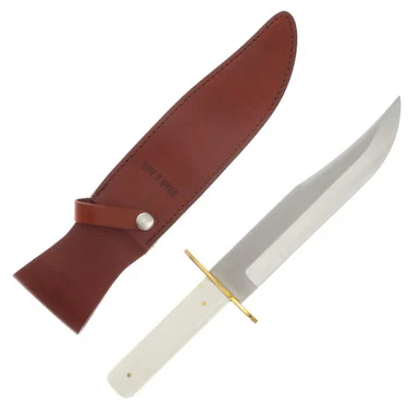 Bear & Son 14.37" White Smooth Bone Bowie with Leather Sheath BRWSB02