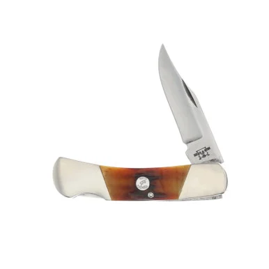 Bear & Son 3 Inch Red Stag Bone Lockback Folding Knife Clip Point BRCRSB26