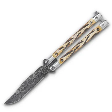 Bear & Son Balisong Stag Damascus BR517D