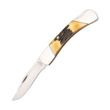 Bear & Son Genuine India Stag Bone Midsize Lockback Folding Knife BR505