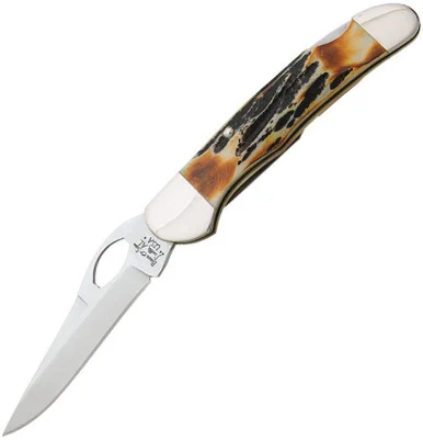 Bear & Son India Stag Damascus Cowhand Lockback Folding Knife BR5150L