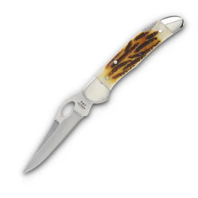 Bear & Son Large Cowhand Folding Knife 2.87in Plain Genuine India Stag Bone BR5149L