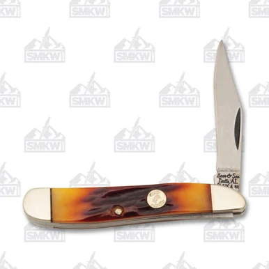 Bear & Son Peanut Folding Knife 2in Plain Edge Red Stag Bone BRCRSB19