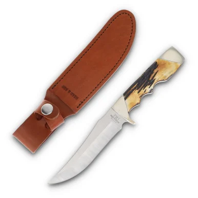 Bear & Son Skinner Fixed Blade Knife 4.37in Plain Genuine India Stag Bone BR577
