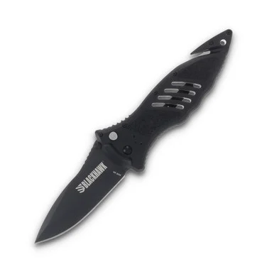Blackhawk CQD Large Button Lock Knife 3.75in Black Drop Point Blade BH15M301BK
