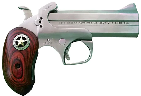 Bond Arms BARR Rustic Ranger45 Colt (LC) 410 Gauge 2rd Shot 4.25″ Matte Stainless Stainless Stainless Steel Frame Rosewood w/Integrated Star Grips
