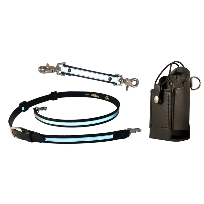 Boston Leather FDNY Style Universal Radio Holder Leather Radio Strap Kit with Reflective Trim