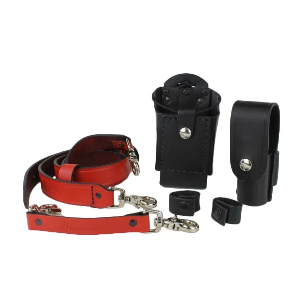 Boston Leather Grand Slam Combo, Red Radio Strap, Radio Holder, Shorty Anti-Way Strap Flashlight Holder and (2) Mic Cord Stabilizers