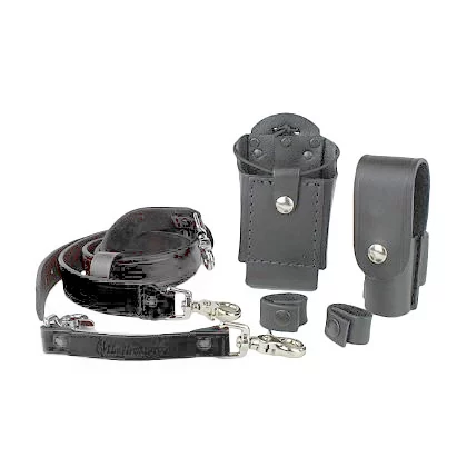 Boston Leather Grand Slam Combo, X-Large, Plain Black Radio Strap