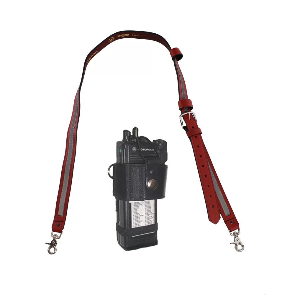 Boston Leather Red Reflective Leather Radio Strap & Leather Holder