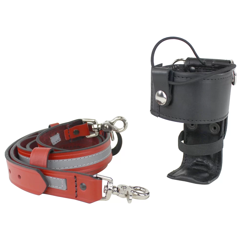 Boston Leather Red Reflective XL Leather Radio Strap & Leather Radio Holder