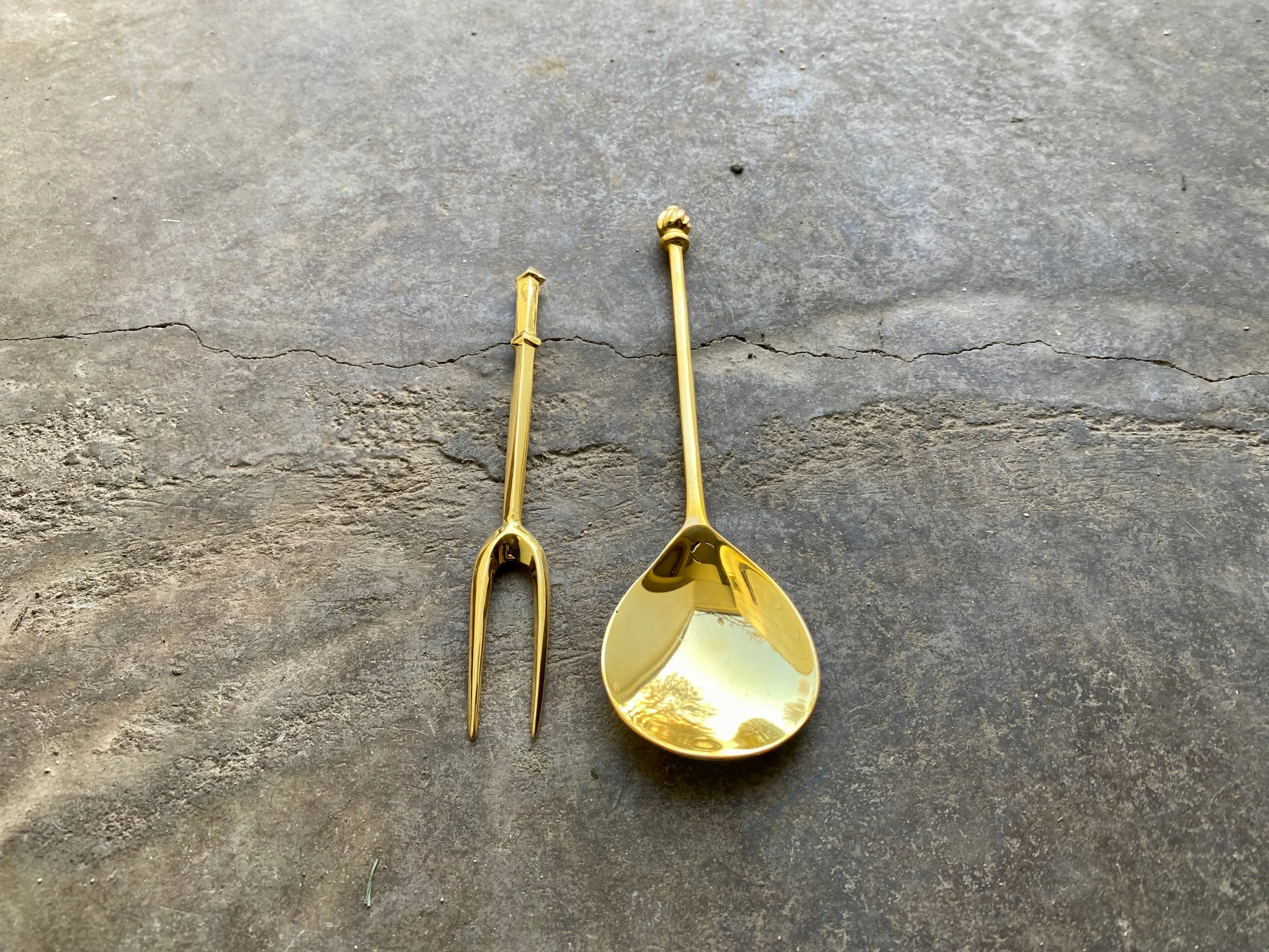 Brass spoon and two tine fork BUNDLE