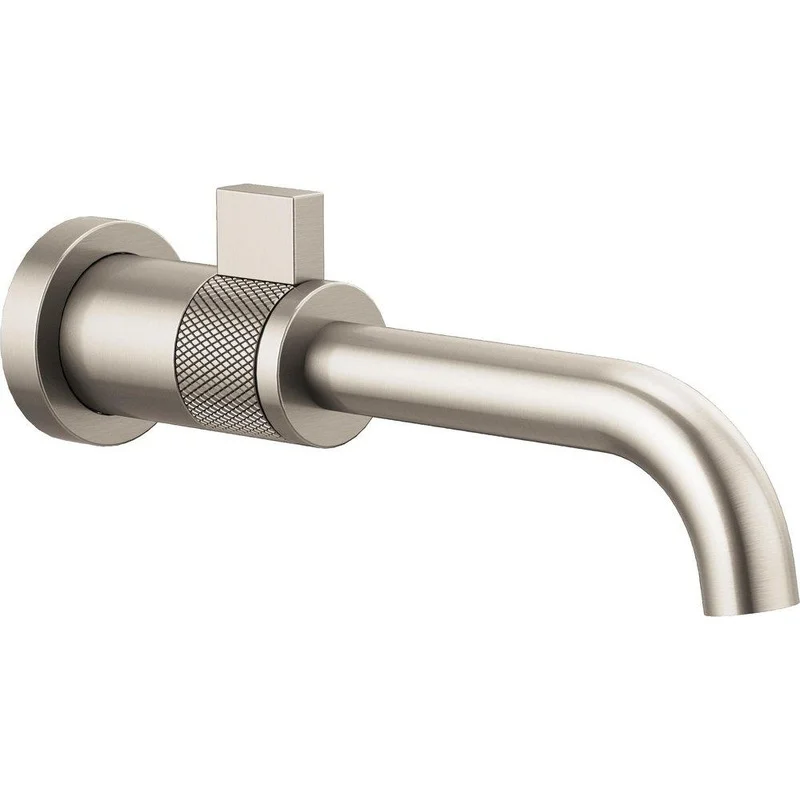 Brizo Litze Single Handle Wall Mount Bathroom Sink Faucet in Brilliance Luxe Nickel with Teak Wood | Ferguson