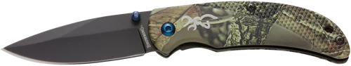 Browning Prism 3 EDC Folding 2.38" Plain Black Oxide 7Cr17MoV SS Blade, Camo Brass Accents & Logo Anodized Aluminum Handle, Includes Pocket Clip