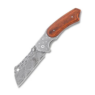 Buckshot Damascus Folding Knife 3.25in Satin Cleaver Blade NTPBK205DS