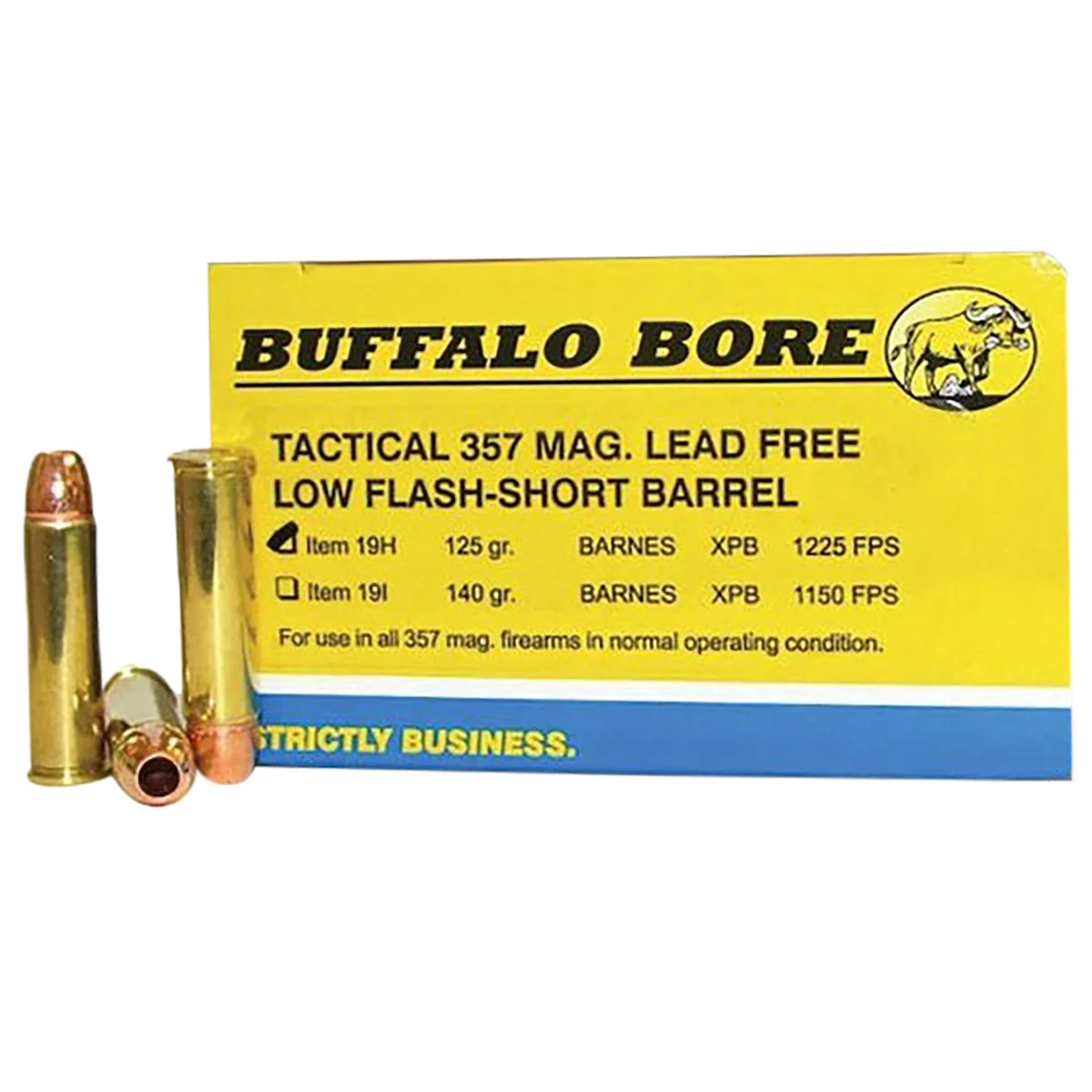 Buffalo Bore 357 Magnum 125gr Barnes VOR-TX XPB Lead-Free Ammo – 20 Rounds per Box, 12 Boxes per Case – 19H20