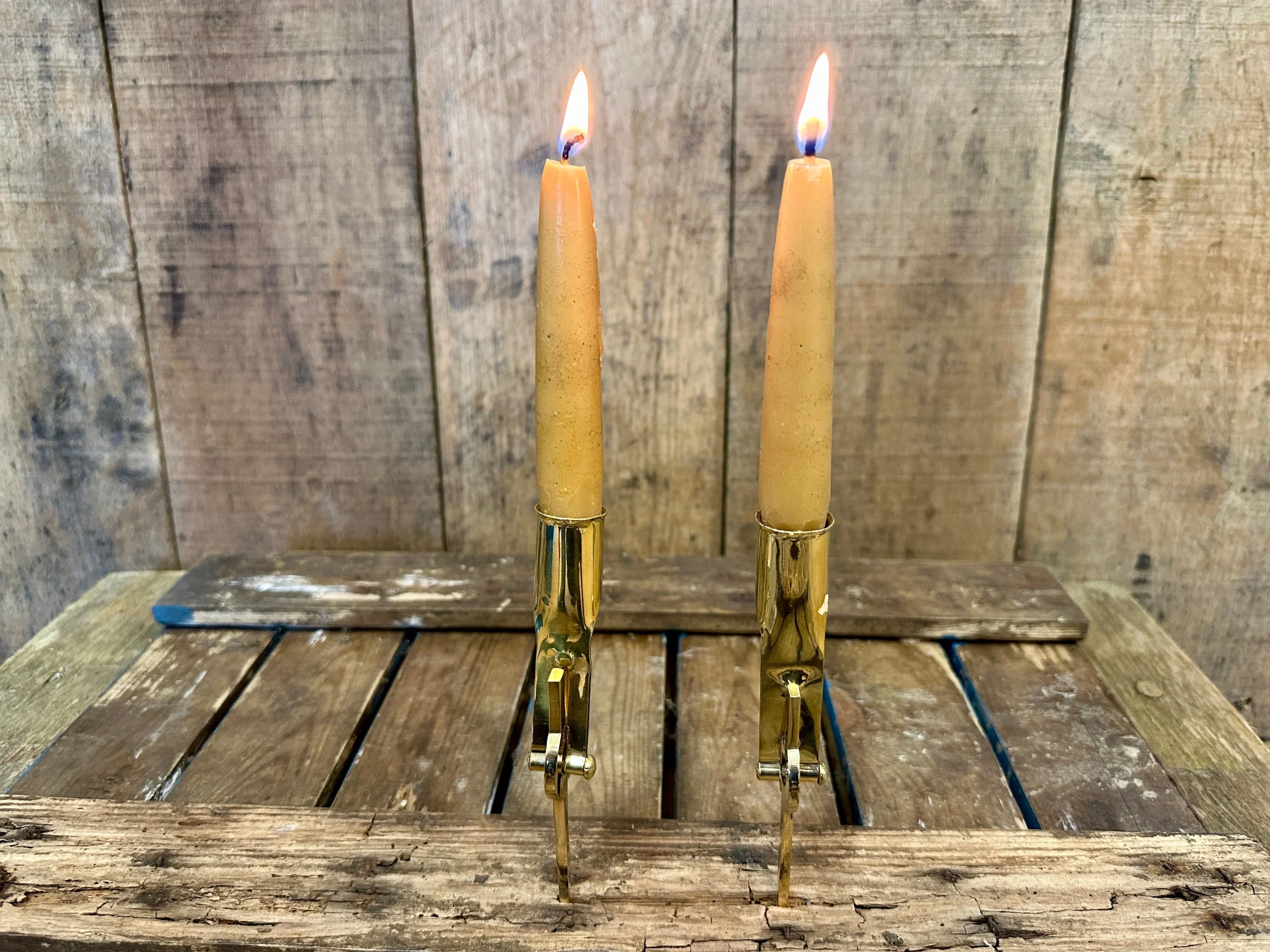 Bundle of two 13-16thC Folding Brass Candlesticks