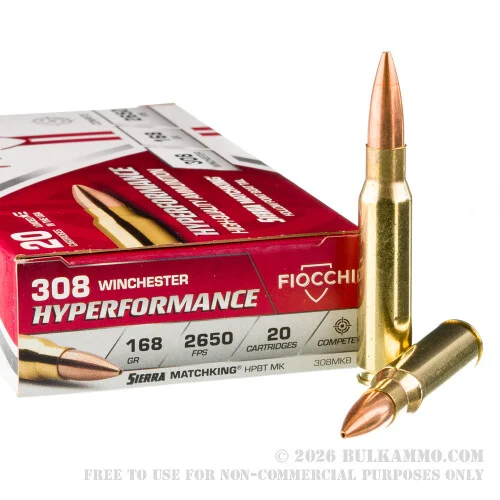 20 Rounds of .308 Win Ammo by Fiocchi Exacta Sierra MatchKing - 168gr HPBT